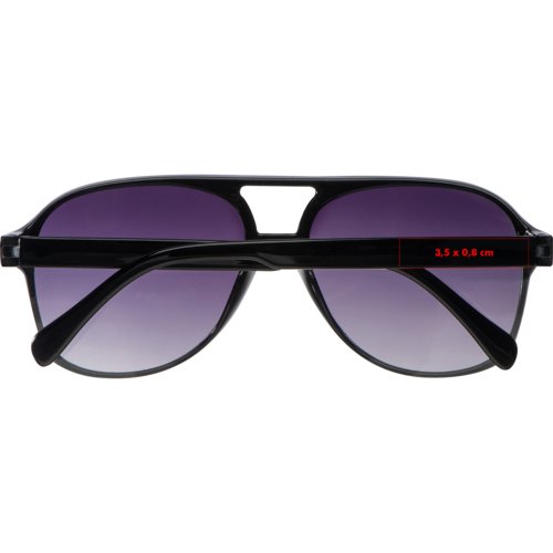 Black aviator sunglasses with tinted lenses.