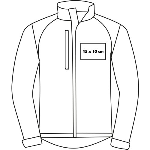 Men's softshell jacket with full zipper and side pockets.