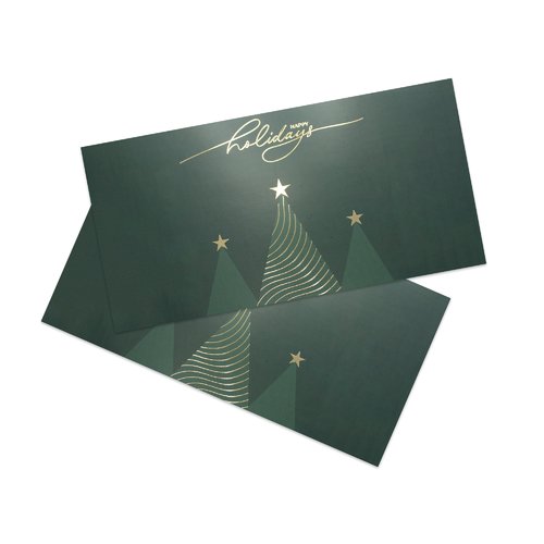 Folded Christmas cards with spot hot foil stamping, DL landscape, long side creasing 3