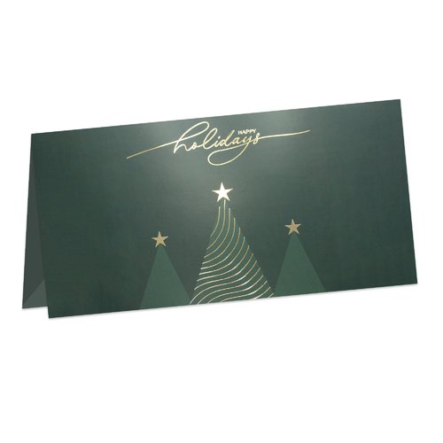 Folded Christmas cards with spot hot foil stamping, DL landscape, long side creasing 1