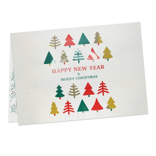 Folded Christmas cards with spot relief varnish, A6 landscape, long side creasing 1