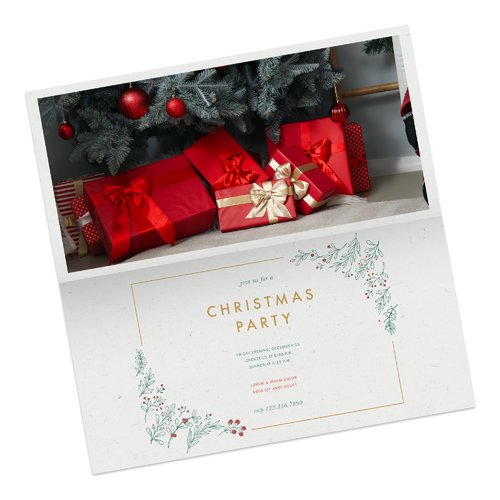 Folded Christmas cards with spot relief varnish, DL landscape, long side creasing 2